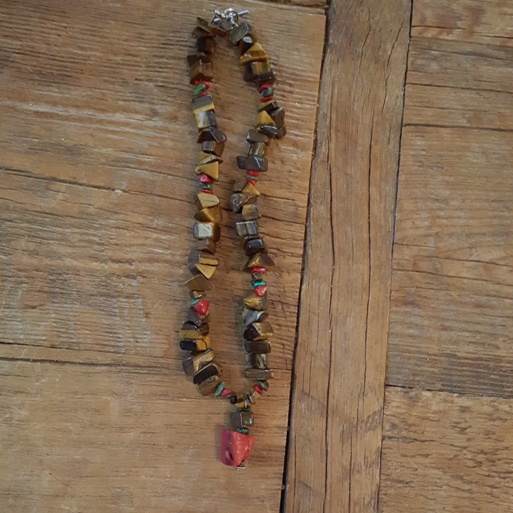 Nice brown and red turquoise chunky stone necklace